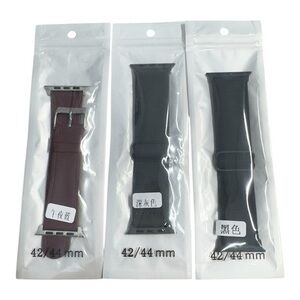 3 New Apple Watch Bands 1 Red Faux Leather 1 Gray And 1 Black Elastic 42/44/MM